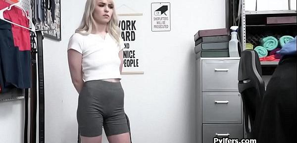  Cute blonde with floppy tits has to suck guards dick